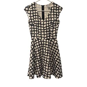 Bar III Black &‎ White Grid Geometric Print Sleeveless Fit & Flare Dress Small